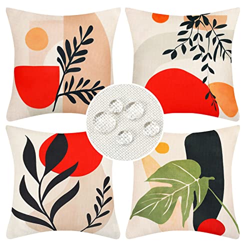 Kissenbezug 50x50 Abstrakt Boho Blätter Outdoor Kissen Sofakissen Dekokissen Kissenhülle Frühling Sommer Moderne Wasserfest Leinen Kissenbezüge für Sofa Schlafzimmer Wohnzimmer Zuhause Dekoration von DakTou