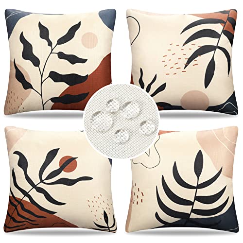 Kissenbezug Kissenhülle 40x40 Abstrakt Boho Blätter Outdoor Kissen Sofakissen Dekokissen Kissenbezüge Frühling Sommer Wasserfest Leinen Zierkissenbezug für Sofa Schlafzimmer Wohnzimmer Auto 4er Set von DakTou