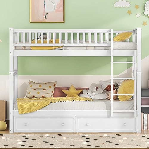 Dalred 90x200cm Etagenbetten, Kinderbetten,Funktionelle Betten, Etagenbett mit Schubladen, Cabrio-Betten (weiß) von Dalred