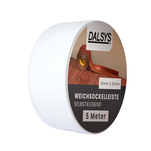 Dalsys Weichsockelleiste selbstklebend Weiß 5m Klebeleiste, Abschlussleiste für Fugen in Wohnbereich, Küche, Bad, aus PVC Kunststoff von Dalsys