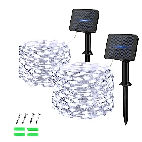 Dalugo [2 Stück] Outdoor Lichterkette Solar, 5M 50 LED Solar Lichterkette Aussen Wetterfest Kupferdraht für Garten, Terrasse, Hof, Baum, Party, Geburtstag, Hochzeit, Weihnachten (Kaltweiß) von Dalugo