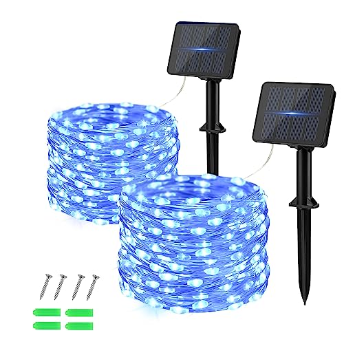 Dalugo [2 Stück] Solar Lichterkette Outdoor, 5M 50 LED Solar Lichterkette Außen Wetterfest Kupferdraht für Garten, Terrasse, Hof, Baum, Party, Geburtstag, Hochzeit, Weihnachten (Blau) von Dalugo