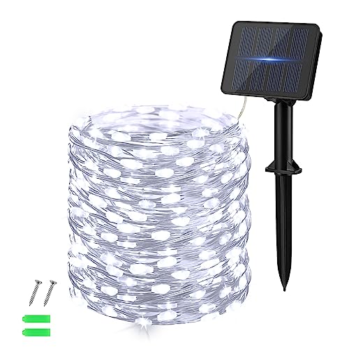 Dalugo Solar Lichterkette Aussen, 120 LED 12M Kaltweiß Lichterkette Außen Solar Kupferdraht, Solarlichterkette Außen Wetterfest für Garten, Hof, Baum, Party, Geburtstag, Hochzeit, Weihnachten von Dalugo