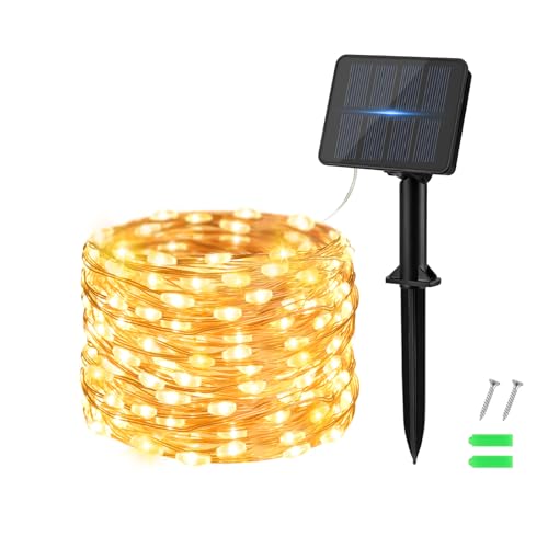 Dalugo Solar Lichterkette Aussen, 50 LED 5M Warmweiß Lichterkette Solar Außen Wetterfest Kupferdraht für Garten, Terrasse, Hof, Baum, Party, Geburtstag, Hochzeit, Weihnachten von Dalugo