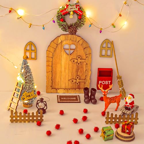 Dalugo Wichteltür Zubehör Weihnachten Set 27 Pcs Weihnachtswichtel Tür mit Lichterkette Weihnachtsdeko Elfentür, Feentür Dänische Weihnachtsdeko für Kinder Geschenke von Dalugo