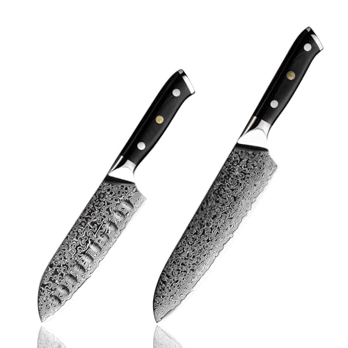 Damaso 2er-Damastmesser Set, Santokumesser Black Pearl Messerset Damast, Japanische Messer Set, Küchenmesser Set aus 67 Lagen Damaststahl von Damaso