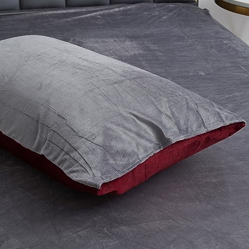 Damier Plüsch Kissenbezug 40x80cm Winter Flauschig Cashmere Touch Kissenhülle Weinrot Grau Flanell Biber Plüschkissen 2er Set Kopfkissenbezug im Umschlagstil von Damier