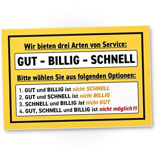 DankeDir! Drei Arten von Service - Schild 30 x 20 cm - Deko Party Geschenk Geschenkidee Kollegen Freunde Büro - lustiger Spruch Spruchschild Geburtstagsgeschenk Karte Wanddeko Türschild von DankeDir!