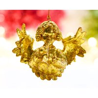 Vintag Goldfolien Harz Engel Ornament - Winkel Spielend Trompete Urlaub, Weihnachten, Xmas Musiker Sku 15-E1-00033245 von DansandAdiHomeDecor