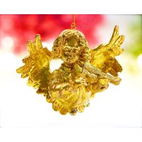 Vintag Goldfolien Harz Engel Ornament - Winkel Spielender Geige Urlaub, Weihnachten, Xmas Musiker Sku 15-E1-00033244 von DansandAdiHomeDecor
