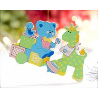 Vintage 1990S - Holz Ornament Mit Bär Und Giraffe Aus Babys Erstes Weihnachten Urlaub, Sku 30-410-000032935 von DansandAdiHomeDecor