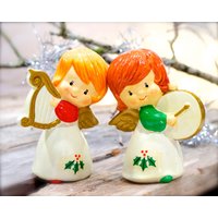 Vintage 2 Stück - Porzellan Musizierende Engel Urlaub, Weihnachten, Xmas Sku 24-C-00032837 von DansandAdiHomeDecor