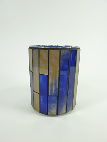 2 x Windlicht-Glas Mosaik handgearbeitet Teelichthalter H8cm D7cm Kerzenhalter Teelicht-Glas Dekovase Tischdekoration (Blau-Gold) von Dapo