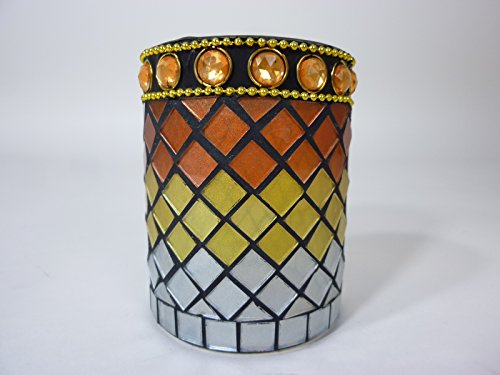 Dapo Teelichthalter aus bunten Glas Mosaiksteinen Windlicht Kerzenleuchter Tischdekoration Glaswindlicht (weiß-Gold-orange) von Dapo