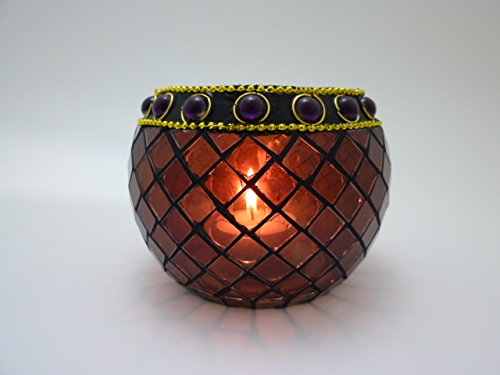 Windlicht-Glas aus Mosaiksteinen Mosaik-Teelichthalter H8,5xD12cm Kerzenhalter Teelicht-Glas handgearbeitet Dekoration Tischdekoration (Braun-lila Steine) von Dapo