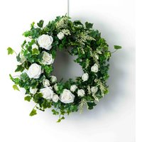Irish Springs - Klee & Efeu Grün Mit Weißen Rosen Und Rosenknospe St. Patrick's Day Wreath von DarbyCreekTrading