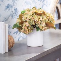 Salbei Grüne Hortensie & Echte Touch Magnolien Blätter in Weißer Keramik Bauernhaus Stil Vase von DarbyCreekTrading