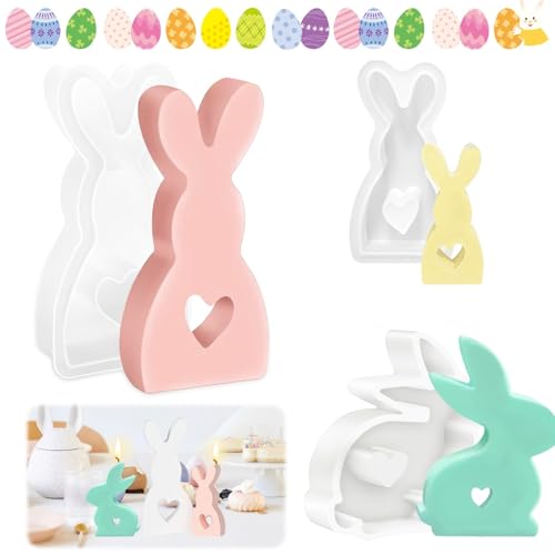 Osterhase Silikonform, Darryy 3 Stück Ostern Kaninchen Silikonformen Gießformen, Silikonform Hase 3D, Gießformen Silikon Gips Ostern, Diy Hasenform für Ostern, für Machen Seife, Kerzen, Handwerk (A) von Darryy