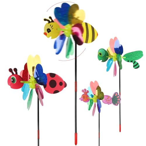 Windrad Kinder, Darryy 54cm Windrad Garten, Windmühle Tier, Windrad Bunt, 3D Windmühle, Windräder Spielzeug, Kunststoff Windrad, Windrad Deko, Windmühle Biene, Marienkäfer, Libelle, Pfau (B) von Darryy