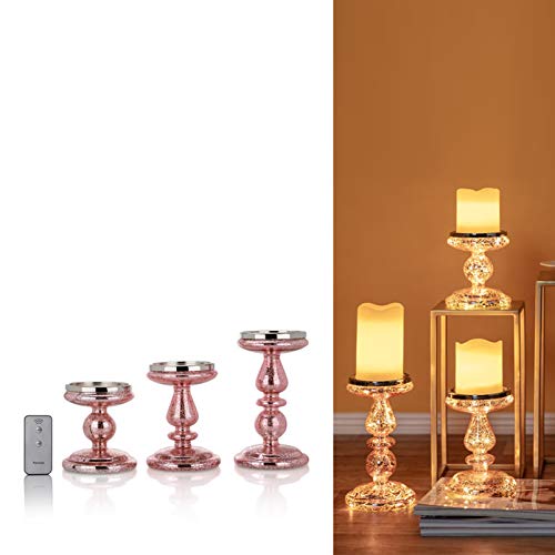 (Rosegold/3) 3er Set Kerzenständer/Kerzenhalter mit LED-Beleuchtung und Timer. Wählbar in Gold oder Silber, Geeignet für Stumpenkerzen… von DbKW