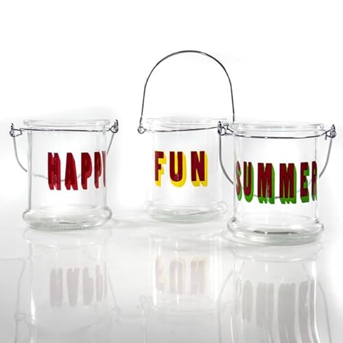 3er Set Windlichter Fun Happy Summer aus Metall und Glas. Kerzenständer Kerzengläser… von DbKW