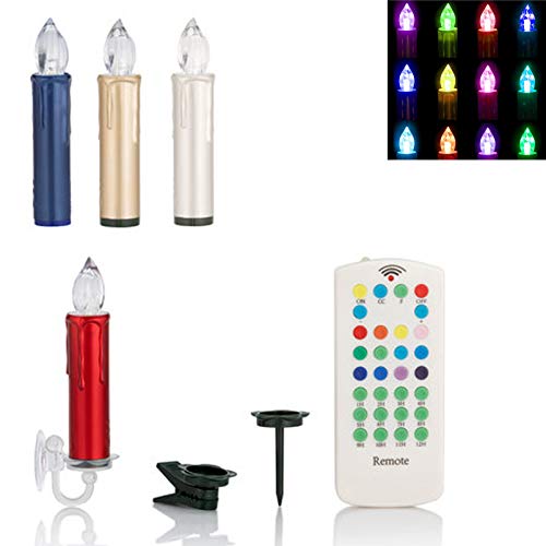 DbKW (Creme 10er Outdoor2) Kabellose LED- Baumkerzen 3 in 1, Fernbedienung, Outdoor geeignet, Timer, 12 Lichtfarben, Flacker, Farbwechsel. Weihnachtsbaumkerzen Weihnachtskerzen Christbaumkerzen von DbKW