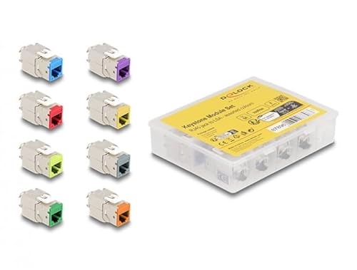 DeLOCK Keystone Modul RJ45 Buchse auf LSA Cat.6A Montage ohne Werkzeug sortierte Farben Set 8-teilig Marke von DeLOCK