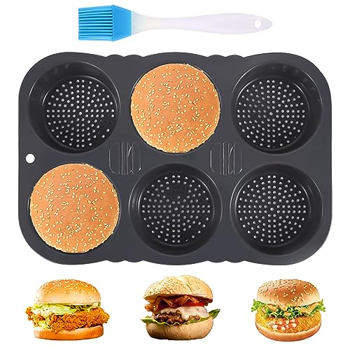 Burger Buns Backform Silikon Rund 10cm Ø,Silikon Backform mit 6 Hohlräumen,Antihaft Silikon Brotform für Hamburger Brot Muffins Schokoladenkuchen Kuchen Kuchen Torte,Kichen Backwerkzeug von Dechoga