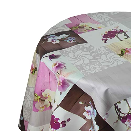 Wachstuch Wachstischdecke Tischdecke Gartentischdecke Farbe und Größe wählbar Orchidee Rund 130 cm abwaschbare Wachstuchtischdecke von DecoHomeTextil