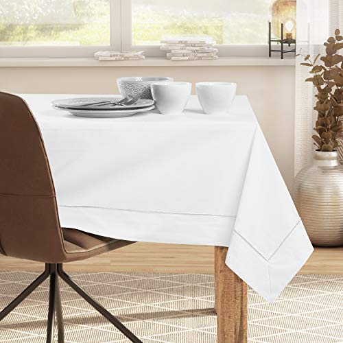 DecoKing Tischdecke 110x240 cm mit Briefecke und Borte Baumwolle Glatt Weiß Pure von DecoKing