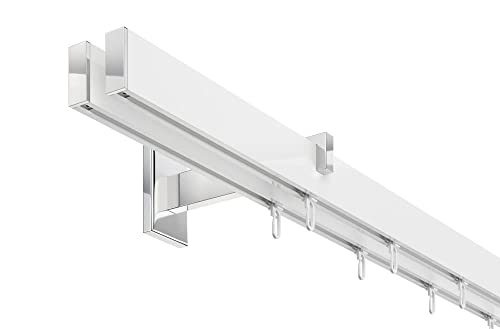 DécoProfi Gardinenstange Innenlauf 2-läufig Set Long rechteckig Weiß/Verchromt I Länge: 240cm Aluminium für Wandmontage I Als Gardinenschiene & Vorhangstange geeignet von DécoProfi