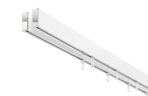 DécoProfi Gardinenstange Innenlauf 2-läufig Set rechteckig Above Weiß/Verchromt I Länge: 240cm Aluminium für Deckenmontage I Als Gardinenschiene & Vorhangstange geeignet von DécoProfi