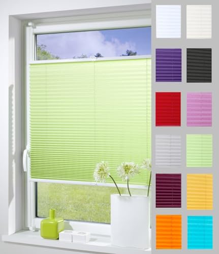 DécoProfi Plissee ohne Bohren Grün 100cm x 130cm (max. Gesamthöhe Fensterflügel) I Verspannte Plissees nach Maß mit Klemmträger/Klemmfix I Blickdichte Innenrahmen-Plissees zum Klemmen von DécoProfi