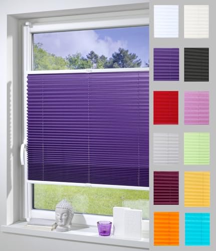 DécoProfi Plissee ohne Bohren Violett 40cm x 130cm (max. Gesamthöhe Fensterflügel) I Verspannte Plissees nach Maß mit Klemmträger/Klemmfix I Blickdichte Innenrahmen-Plissees zum Klemmen von DécoProfi