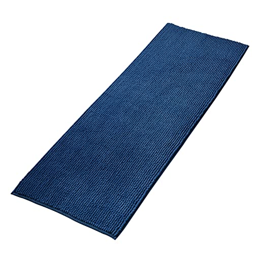 Decomira Badematte rutschfest | Als Badteppich Set kombinierbar | Badezimmer-Teppich Bad-Vorleger waschbar aus Chenille | Duschvorleger für Dusche, Badewannen, WC Deko | Blau - 50x150 cm von Decomira