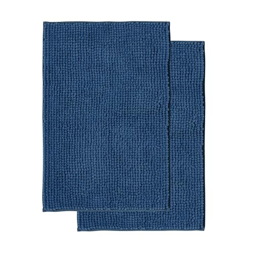 Decomira Badematte rutschfest | Als Badteppich Set kombinierbar | Badezimmer-Teppich Bad-Vorleger waschbar aus Chenille | Duschvorleger für Dusche, Badewannen, WC Deko | Blau - 50x80 cm (2stk) von Decomira