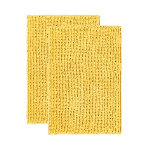 Decomira Badematte rutschfest | Als Badteppich Set kombinierbar | Badezimmer-Teppich Bad-Vorleger waschbar aus Chenille | Duschvorleger für Dusche, Badewannen, WC Deko | Gelb - 50x80 cm (2stk) von Decomira