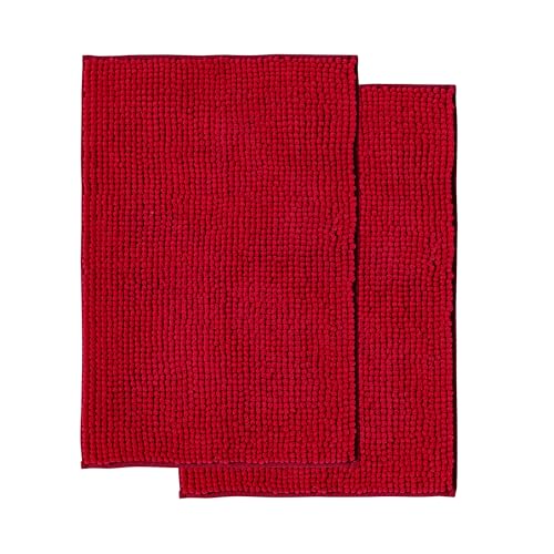 Decomira Badematte rutschfest | Als Badteppich Set kombinierbar | Badezimmer-Teppich Bad-Vorleger waschbar aus Chenille | Duschvorleger für Dusche, Badewannen, WC Deko | Rot - 50x80 cm (2stk) von Decomira