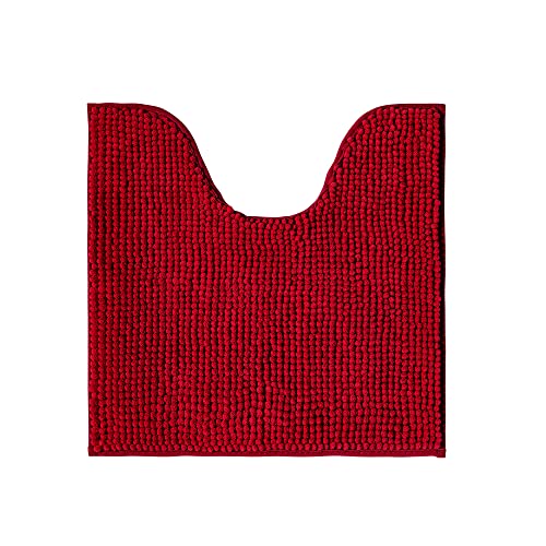 Decomira Badematte rutschfest WC Vorleger mit Ausschnitt | Als Badteppich Set kombinierbar | Badezimmer-Teppich Bad-Vorleger waschbar aus Chenille | Für freistehende Toiletten | Rot - 45x45 cm von Decomira