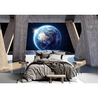 3D-Fototapete Mit Blick Auf Den Planeten Erde, Weltraum, Sterne, Moderne Wanddekoration, 3D-Illusion, Vinyl-Tapete, Große Wandgemälde in von DecorationBoutiqShop