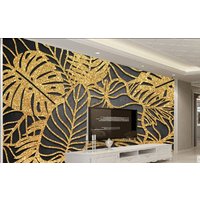 Tropical Gold Blätter Schwarz Hintergrund Tapete Moderne Wand Dekor Monstera Vinyl Fototapete Premium Qualität Große Wandbilder von DecorationBoutiqShop