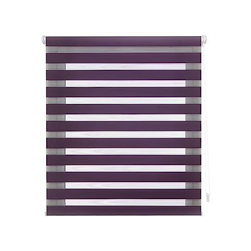 Decorblind | Doppellagiges Rollo ohne Werkzeug und ohne Bohren, Maße: Breite 67 x Länge 180 cm, Maße Stoff: 64 x 175 cm, Violett von Decorblind