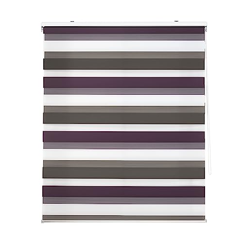 Decorblind | Doppellagiges Rollo für Nacht und Tag, Montage an Wand oder Decke, Maße: Breite 80 x Länge 180 cm, Maße Stoff: 77 x 175 cm, dreifarbig, Braun, Violett, Weiß, Fensterrollo von Decorblind