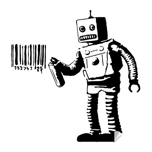 Banksy Barcode Roboter Wandaufkleber - Street Art Graffiti Maschinenaufkleber - Jungen Zimmerdekoration Wandbild Stanzdruck - Raumaufkleber Aufkleber Aufkleber von Decords