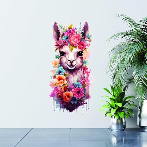 Niedlicher Baby Lama Kinderzimmer Wandtattoo - Alpaka Wandsticker für Kinderzimmer Dekor - Aquarell Lamas Tier in Blumen Lama in vielen Größen erhältlich (140 cm) von Decords