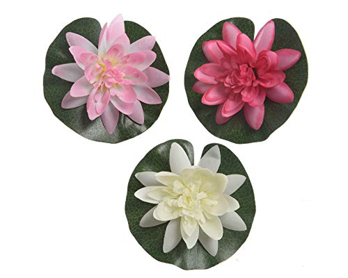 Kunstblumen Lotus 13cm x 1 Stück Sortiert in weiß rosa oder pink - schwimmende Seerose - künstliche Teichpflanzen von Decoris