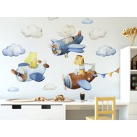 Aquarell Flugzeug Wandtattoos Für Kinder Sky Adventure 2 Wandaufkleber Fürs Kinderzimmer, Wandsticker, Wand Dekor Set Selbstklebend von DecotiaWallDecals