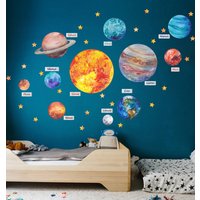 Aquarell Sonnensystem Große Wandtattoos Für Kinder, Wandaufkleber Planeten, Kinderzimmer, Wandsticker, Wand Dekor Set Selbstklebend von DecotiaWallDecals