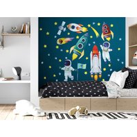 Aquarell Wandaufkleber - Weltraum, Raketen, Kosmonauten | Schälen Und Aufkleben Leerzeichen Schlafzimmer Spielzimmer von DecotiaWallDecals