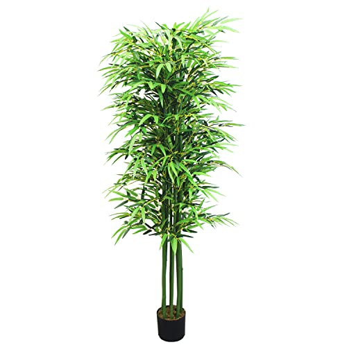 Decovego Bambus Bambus-Strauch Bambusbaum Kunstpflanze Kunstbaum Baum Künstliche Pflanze Bamboo Künstlich Echtholzstamm Innendekoration Deko 180 cm von Decovego
